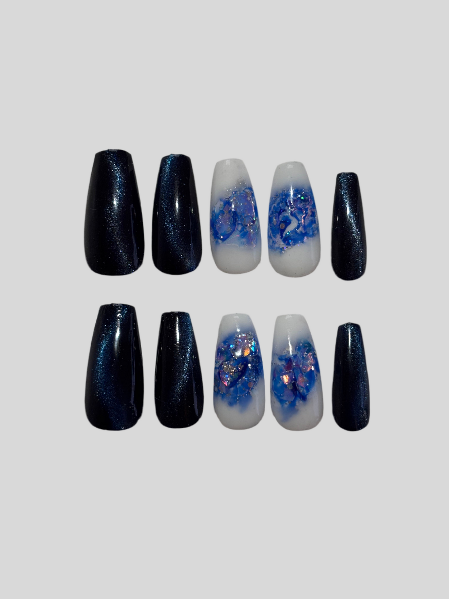 Celestial Marble – Cosmic Blue Press-On Nails