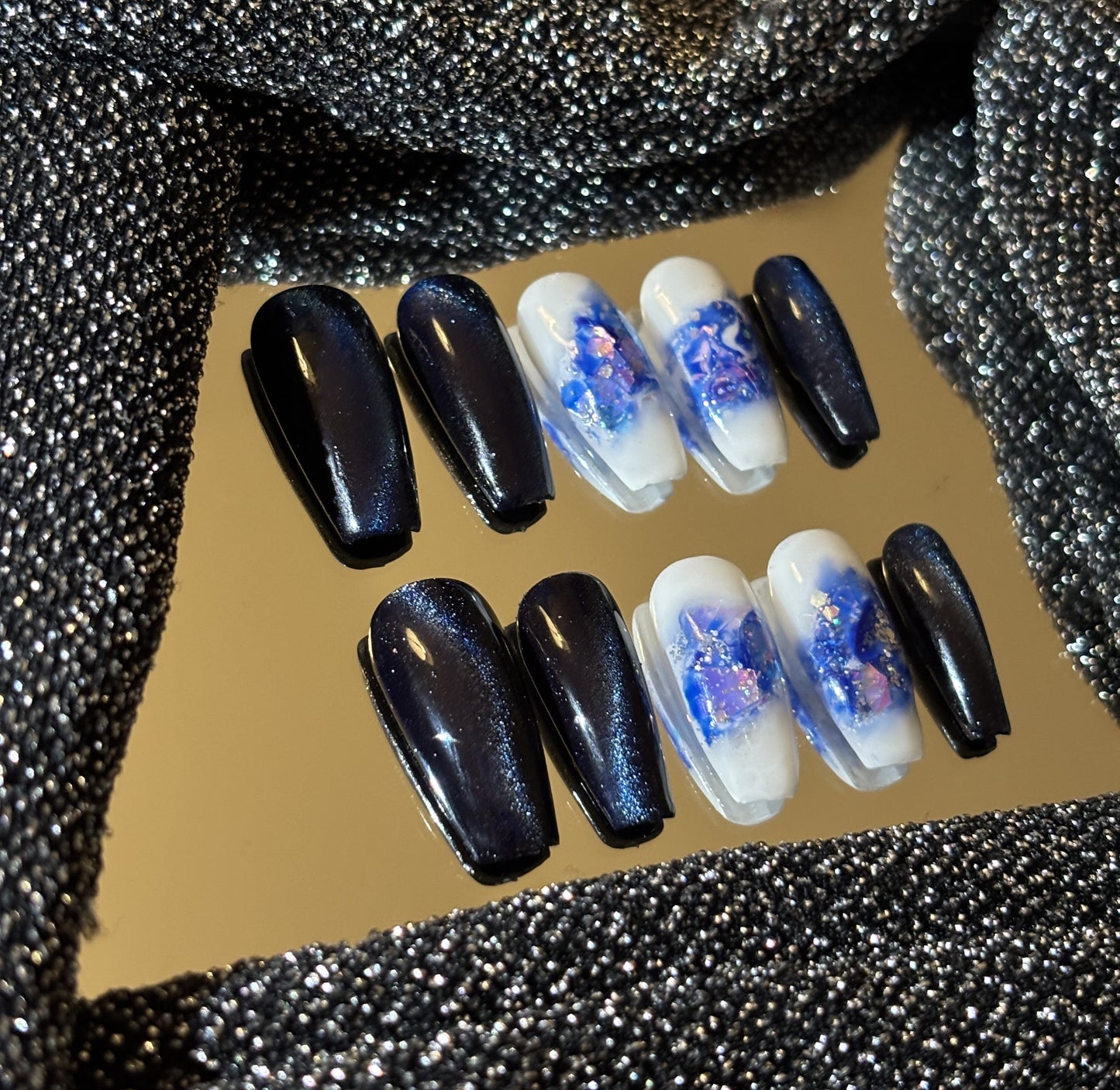 Celestial Marble – Cosmic Blue Press-On Nails